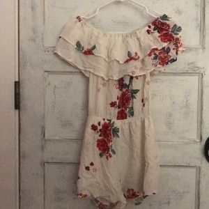 White and floral off the shoulder romper